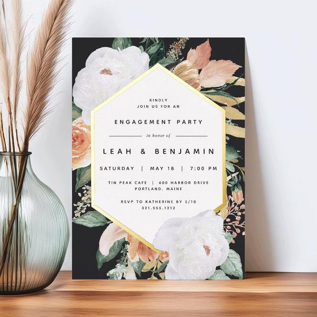 Boho Blooms Modern Floral Engagement Party Foil Invitation (Creator Uploaded)