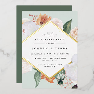 Boho Blooms Modern Floral Engagement Party Foil Invitation
