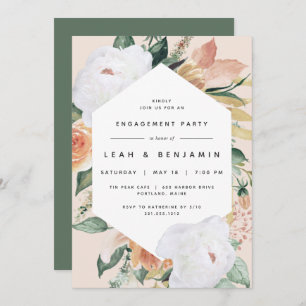 Boho Blooms Modern Floral Engagement Party Invitation