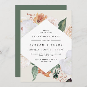 Boho Blooms Modern Floral Engagement Party Invitation