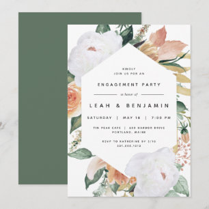 Boho Blooms Modern Floral Engagement Party Invitation
