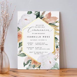 Boho Blooms Modern Floral First Holy Communion Foil Invitation