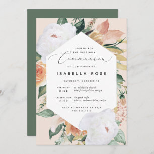 Boho Blooms Modern Floral First Holy Communion Invitation