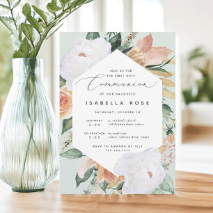 Boho Blooms   Modern Floral First Holy Communion Invitation