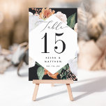 Boho Blooms | Modern Floral Personalized Table Number<br><div class="desc">Boho chic floral table number cards feature a diamond shaped border of sage green watercolor foliage and flowers in soft desert inspired hues of peach, ivory, and white, framing your table number in rich charcoal. Personalize with your names and wedding date, or name each table for an extra personal touch....</div>