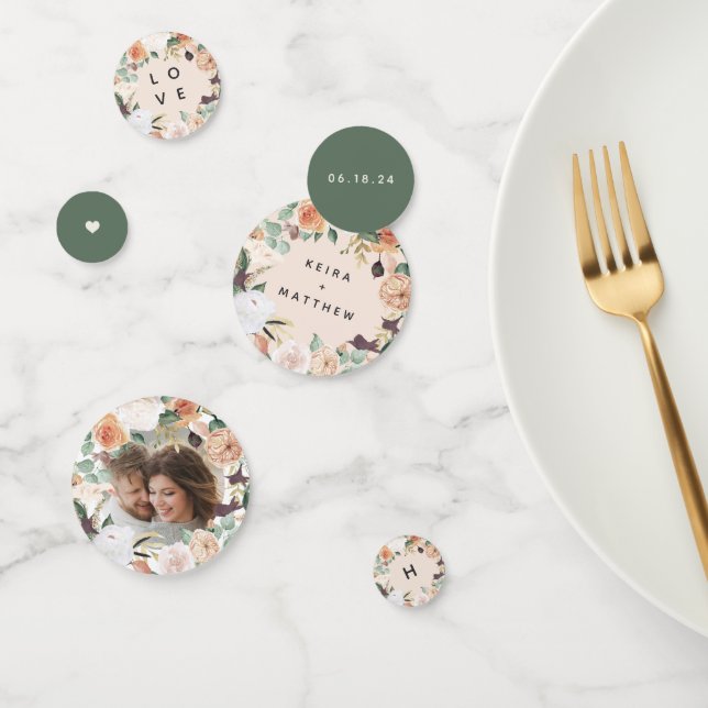 Boho Blooms Modern Floral Personalized Wedding Confetti (Group)