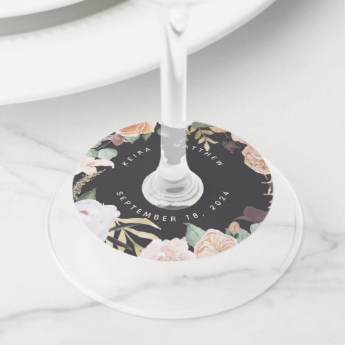Boho Blooms  Modern Floral Personalized Wedding Wine Glass Tag