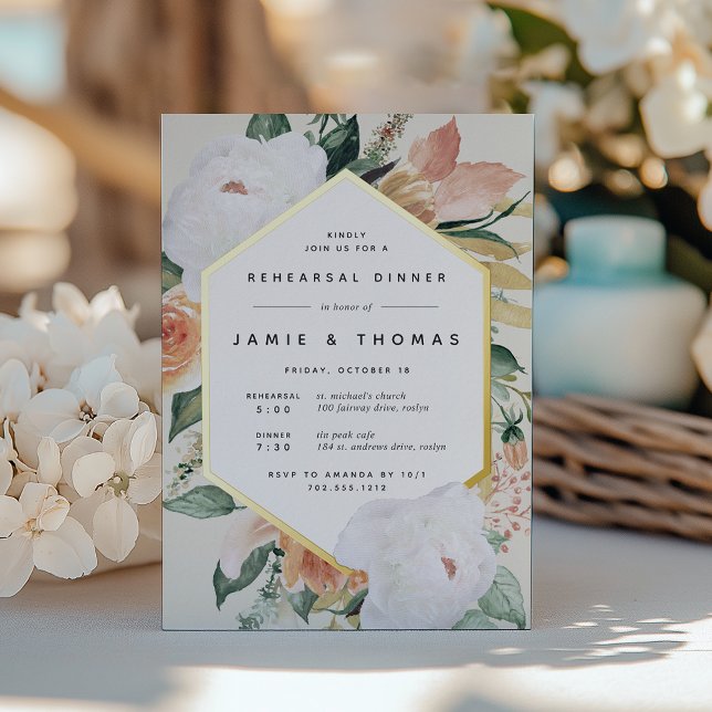 Boho Blooms Modern Floral Rehearsal Dinner Foil Invitation (Creator Uploaded)