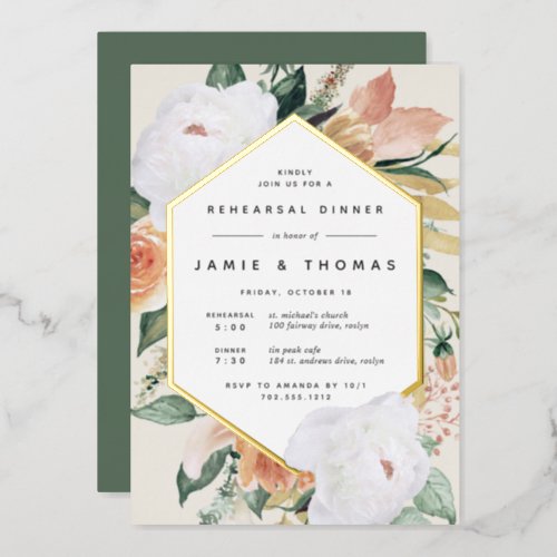 Boho Blooms Modern Floral Rehearsal Dinner Foil Invitation