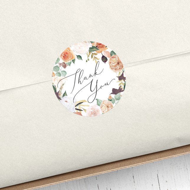 Boho Blooms Modern Floral Thank You Favor Classic Round Sticker (Creator Uploaded)