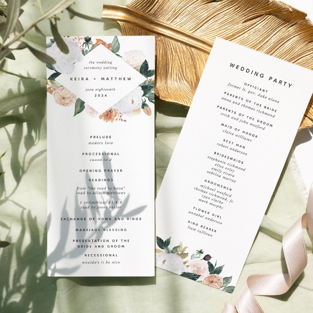 Boho Blooms Modern Floral Wedding Ceremony Program (Creator Uploaded)