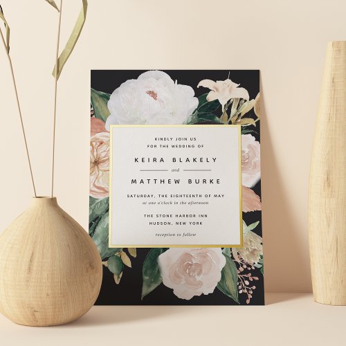 Boho Blooms Modern Floral Wedding Foil Invitation