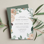 Boho Blooms | Modern Floral Wedding Invitation<br><div class="desc">Elegant floral wedding invitation features your wedding details in modern lettering,  framed by pastel watercolor flowers and botanical foliage in desert inspired earth tone shades of peach,  sage green,  white and ivory.</div>