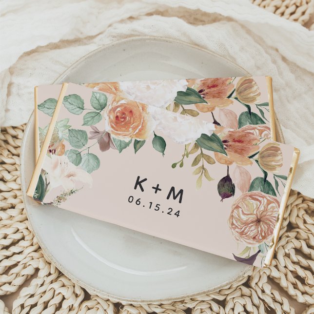 Boho Blooms Modern Floral Wedding Monogram Hershey Bar Favors (Creator Uploaded)