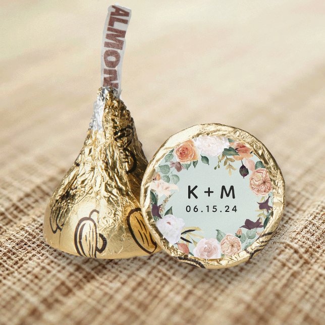 Boho Blooms Modern Floral Wedding Monogram Hershey®'s Kisses® (Creator Uploaded)