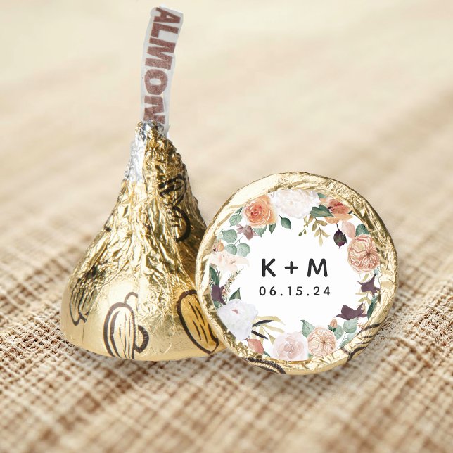 Boho Blooms Modern Floral Wedding Monogram Hershey®'s Kisses® (Creator Uploaded)