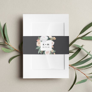 Boho Blooms Modern Floral Wedding Monogram Invitation Belly Band