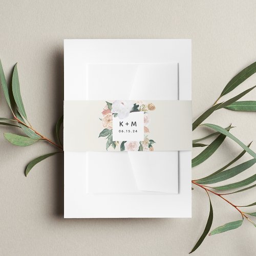 Boho Blooms Modern Floral Wedding Monogram Invitation Belly Band