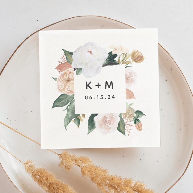 Boho Blooms Modern Floral Wedding Monogram Napkins (Creator Uploaded)