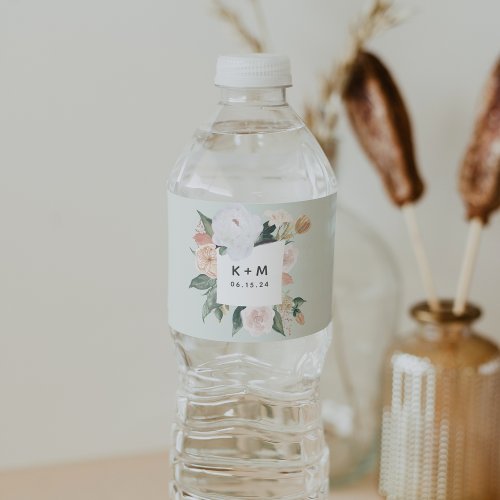 Boho Blooms Modern Floral Wedding Monogram Water Bottle Label