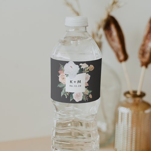 Boho Blooms Modern Floral Wedding Monogram Water Bottle Label