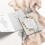 Boho Blooms Modern Floral Wedding Program<br><div class="desc">Designed to coordinate with our Boho Blooms collection, these elegant folded wedding programs feature sage green watercolor botanical foliage and pastel desert inspired flowers in peach, white, and ivory, arranged around a geometric central element. Customize the front with your names, wedding location, and date. Add your ceremony and bridal party...</div>