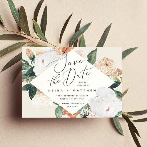 Boho Blooms  Modern Geometric Floral Save The Date