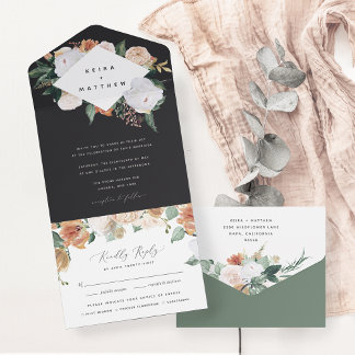 Boho Blooms | Modern Geometric Floral Wedding All In One Invitation