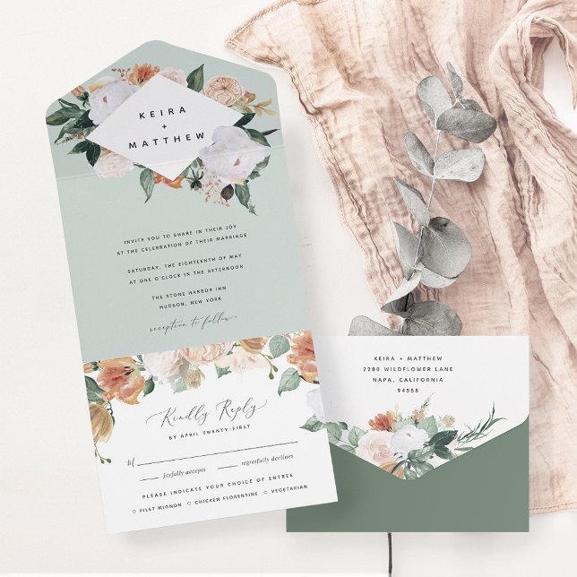 Boho Blooms | Modern Geometric Floral Wedding All In One Invitation (Creator Uploaded)