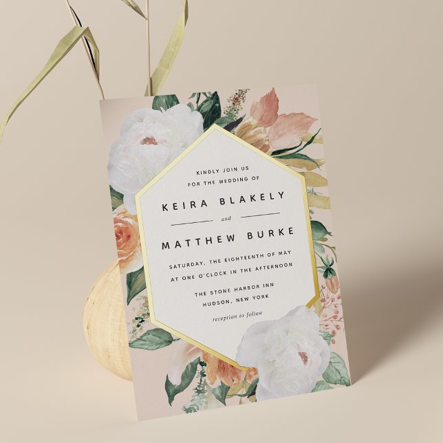 Boho Blooms Modern Geometric Floral Wedding Foil Invitation (Creator Uploaded)