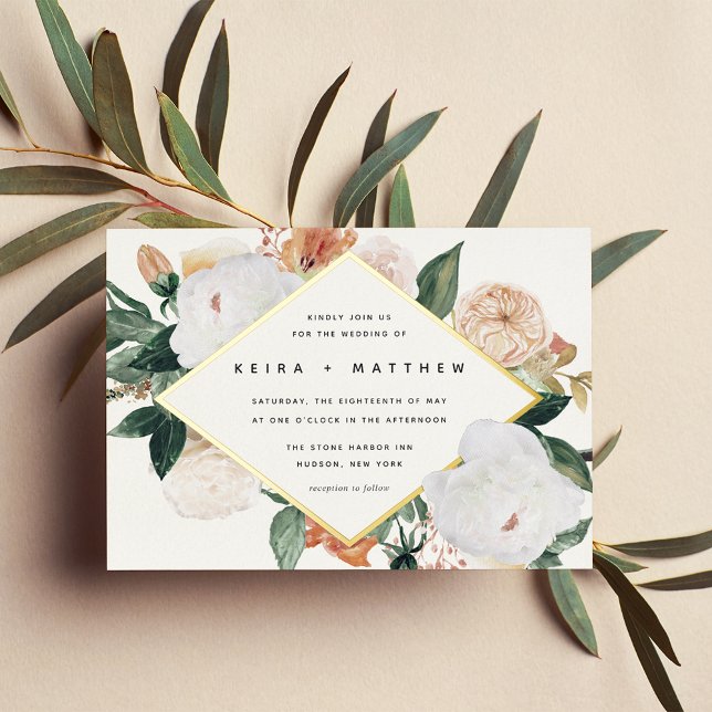 Boho Blooms | Modern Geometric Floral Wedding Foil Invitation (Creator Uploaded)
