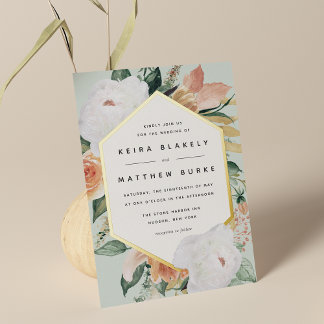 Boho Blooms Modern Geometric Floral Wedding Foil Invitation