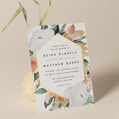 Boho Blooms Modern Geometric Floral Wedding Foil Invitation