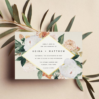 Boho Blooms | Modern Geometric Floral Wedding Foil Invitation
