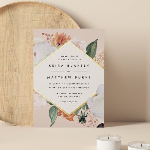 Boho Blooms  Modern Geometric Floral Wedding Foil Invitation