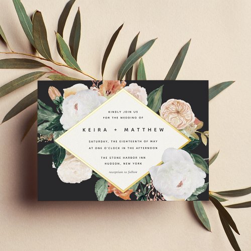 Boho Blooms  Modern Geometric Floral Wedding Foil Invitation