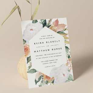 Boho Blooms   Modern Geometric Floral Wedding Invitation