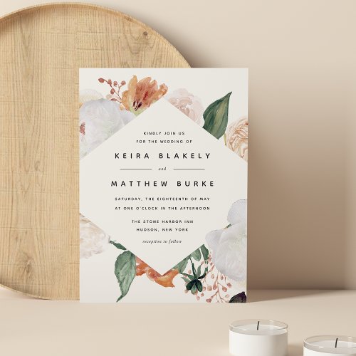 Boho Blooms  Modern Geometric Floral Wedding Invitation