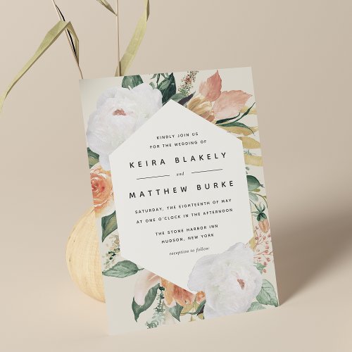 Boho Blooms  Modern Geometric Floral Wedding Invitation