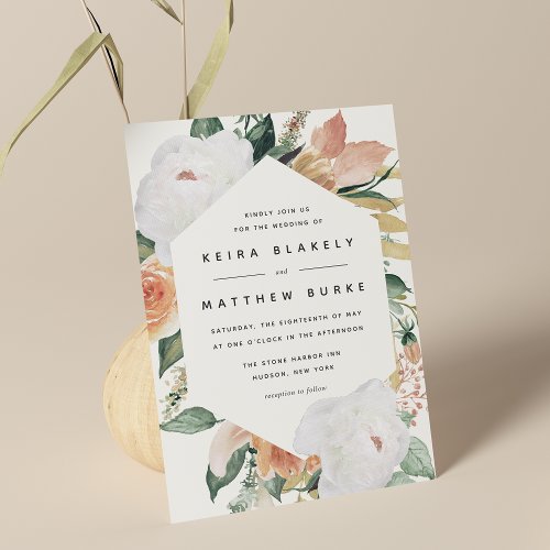 Boho Blooms  Modern Geometric Floral Wedding Invitation