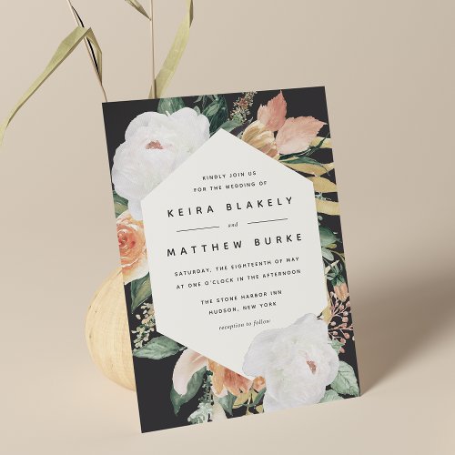 Boho Blooms  Modern Geometric Floral Wedding Invitation