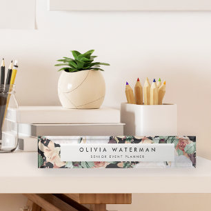 Boho Blooms Modern Watercolor Floral Desk Name Plate