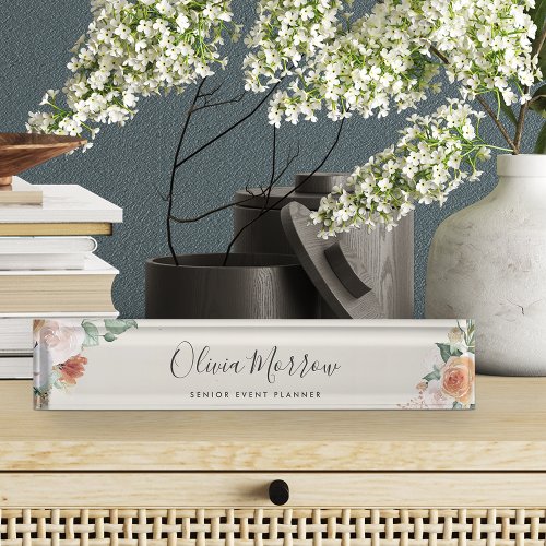 Boho Blooms  Modern Watercolor Floral Desk Name Plate