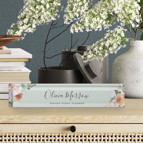 Boho Blooms  Modern Watercolor Floral Desk Name Plate