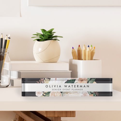 Boho Blooms  Modern Watercolor Floral Desk Name Plate