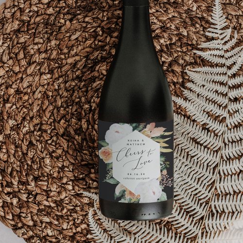Boho Blooms Personalized Cheers to Love Wedding Wine Label