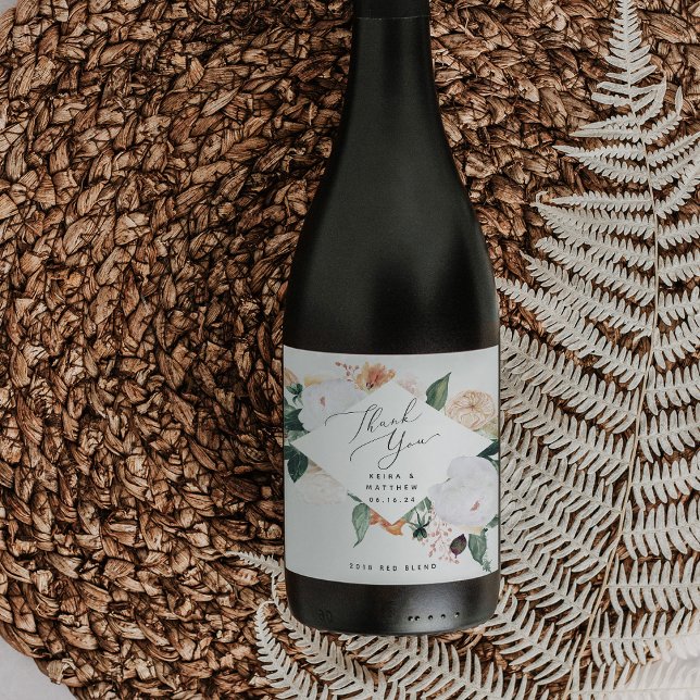 Boho Blooms Personalized Wedding Thank You Wine Label (Creator Uploaded)