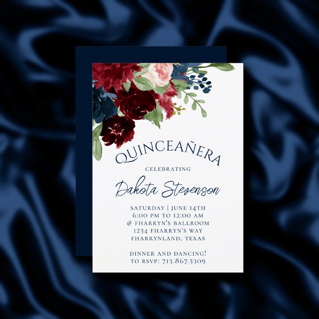 Boho Blooms | Rustic Navy and Burgundy Birthday Invitation (Creator Uploaded)