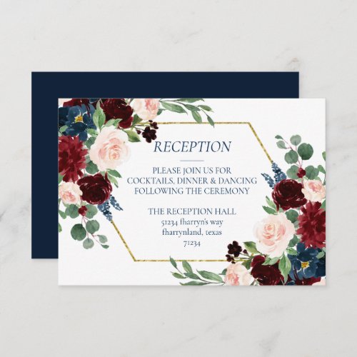 Boho Blooms  Rustic Navy and Burgundy Bouquet Enclosure Card