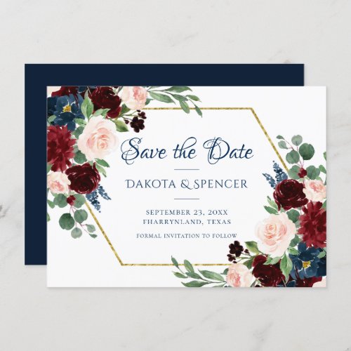 Boho Blooms  Rustic Navy and Burgundy Bouquet Save The Date